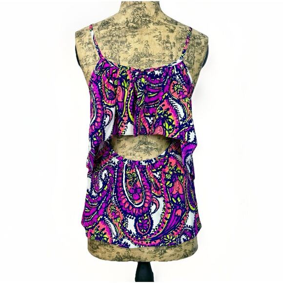 Alice & Trixie Sz S Silk Blouse Sleeveless Ruffles Colorful Paisley Size S - Picture 3 of 14
